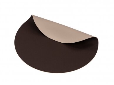 Dual-Sided Leather Placemat round BROWN/SANDY