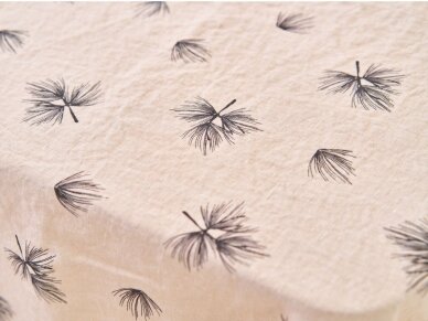 Softened linen tablecloth „Su pūkeliais”, soft coral pink color 1