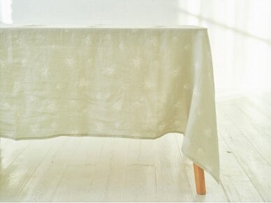 Softened linen tablecloth "Švelnus pūkelis", soft moss color