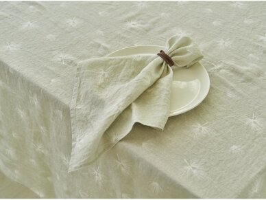 Softened linen tablecloth "Švelnus pūkelis", soft moss color 3