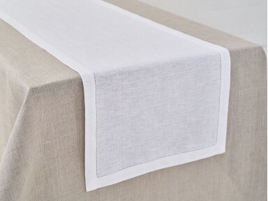 Table runner, striped linen WHITE ROSE