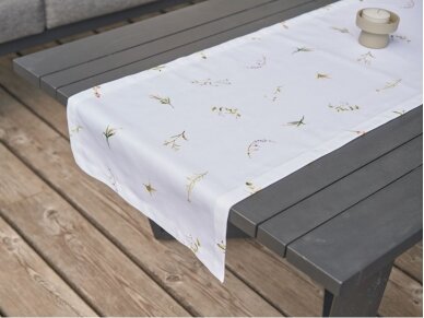 Table runner LAMINA white with flowers